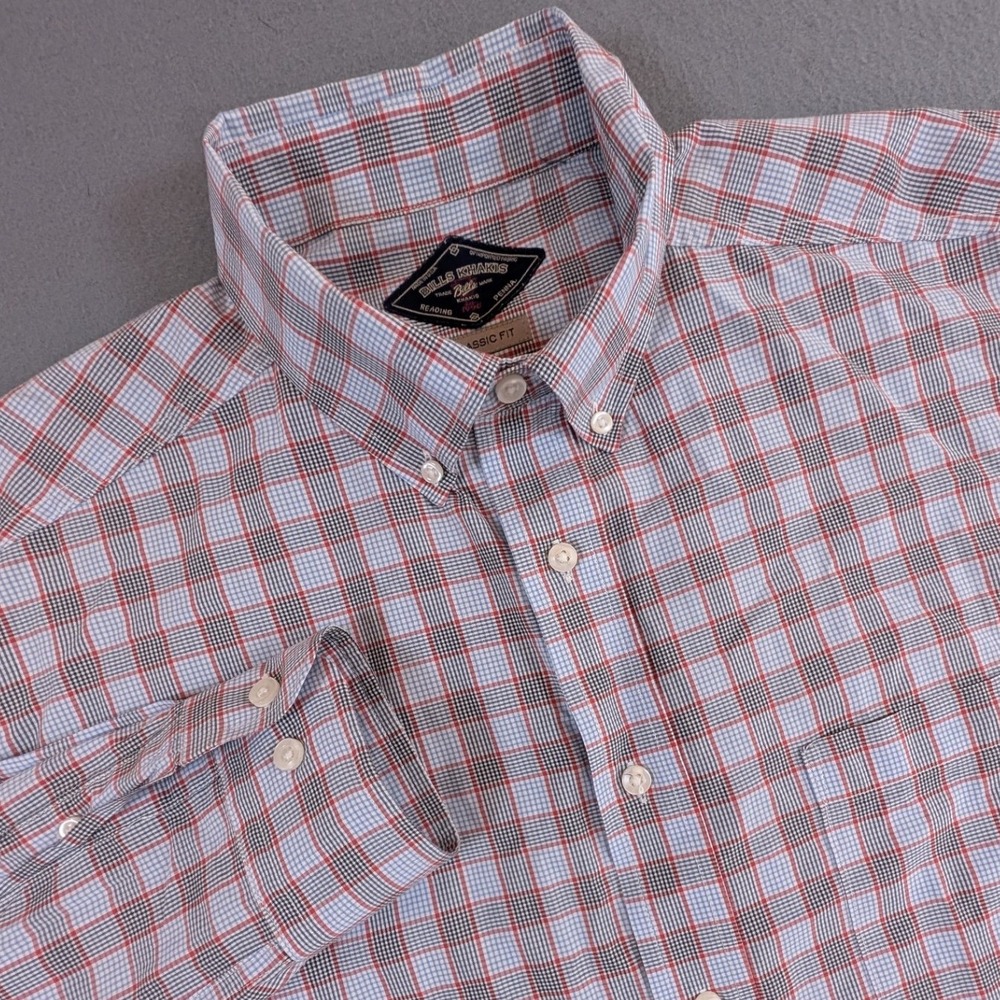 Bills Khakis Button Down Shirt Mens XL Classic Fit Red Blue Plaid Long Sleeve